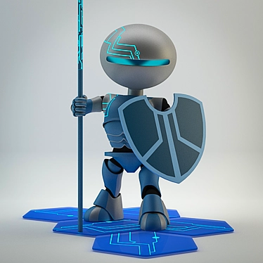 Title: Shielded Robotic Stand with Staff 3D model image 1 