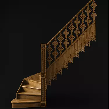 Title: Old Russian Carved Staircase 3D model image 1 