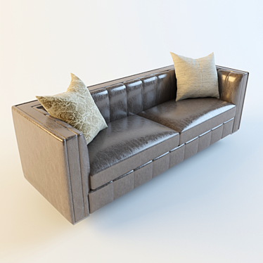  Brown Leather Sofa with Pillows 3D model image 1 