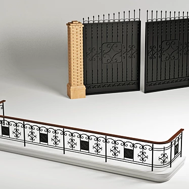 Elegant Balcony Gate & Fence 3D model image 1 