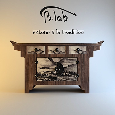 Traditional East Asian Walnut Table by B.lab 3D model image 1 