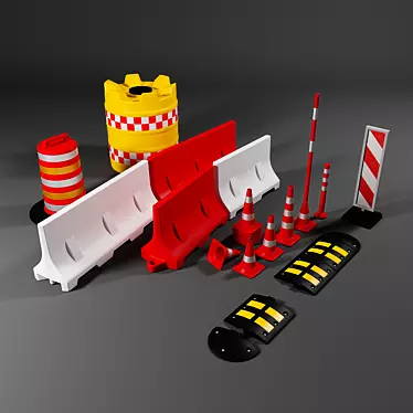 Road Safety Kit: Barriers, Cones & Signs 3D model image 1 