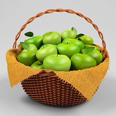 Fresh Green Apples in Woven Basket 3D model image 1 