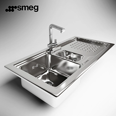 SmegLV100D-3: Stainless Steel Sink with Double Bowls & Matte Finish 3D model image 1 