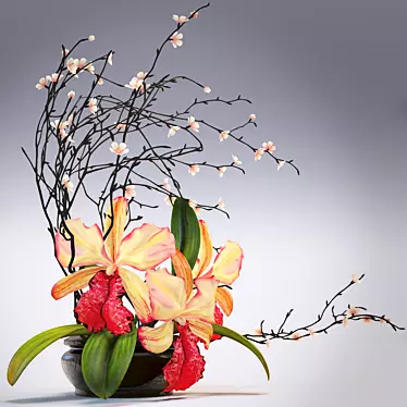 Orchid Harmony: Elegant Floral Arrangement 3D model image 1 