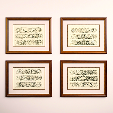 Antique Engravings in Classic Frames 3D model image 1 
