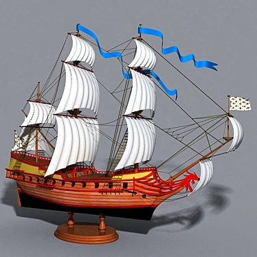 Vintage Pinas Sailboat: 17th Century Inlay 3D model image 1 
