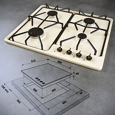 Fornelli PGA 60 GRAZIA: Elegant and Powerful Cooktop 3D model image 1 