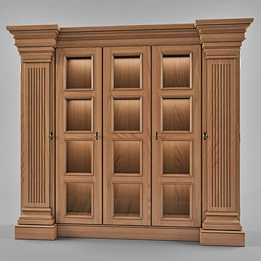 Classic Chestnut Wood Wardrobe - 5 Compartments 3D model image 1 