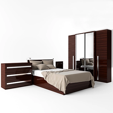 Modern Bedroom Set: Bed, Wardrobe, Nightstand, Dresser 3D model image 1 
