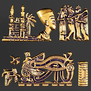 Golden Egyptian Bas-Relief Wall Decor 3D model image 1 