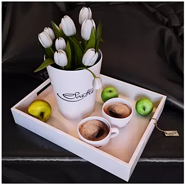 Tray with tulips and coffee