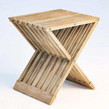 Compact Teak Foldable Stool 3D model image 1 