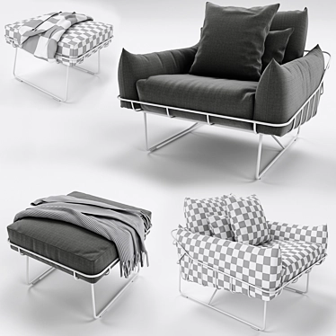 Modern Wireframe Armchair Set | Contemporary Ottoman 3D model image 1 