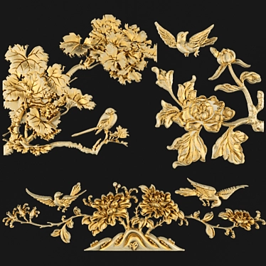 Golden Bird Branches Relief 3D model image 1 