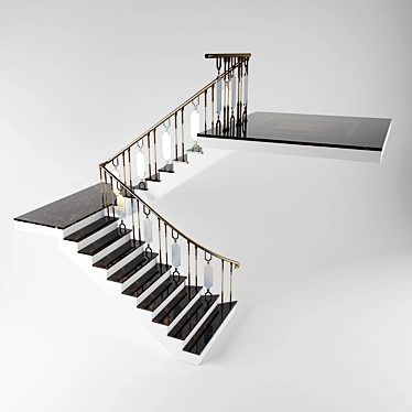 Elegant Marble Stairway with Glass Railing 3D model image 1 