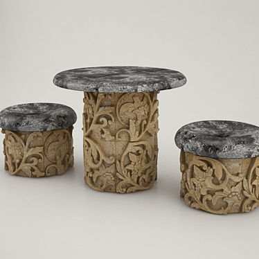 Stone Table Set 3D model image 1 