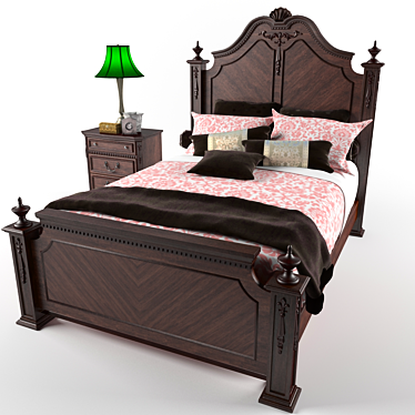 Classic Bed with Nightstand: Elegant and Spacious 3D model image 1 