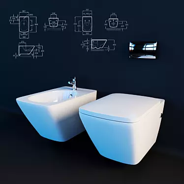 Escale Toilet and Bidet Set 3D model image 1 