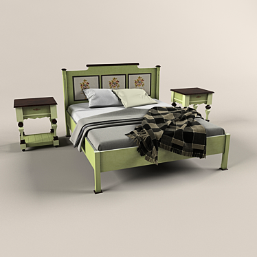 Title: Rustic Pine Double Bed 3D model image 1 