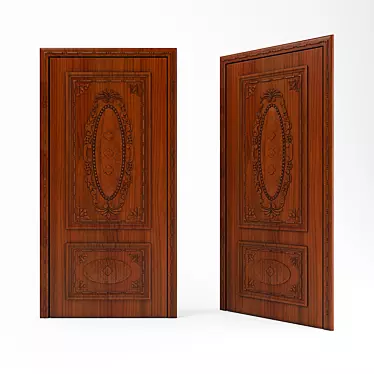 Elegant Carved Wooden Door 3D model image 1 