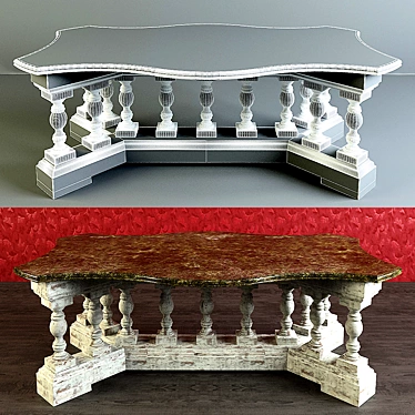 Elegant Granite-Top Baluster Table 3D model image 1 