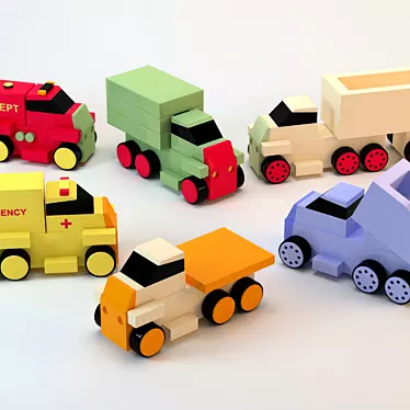 Wooden Toy Trucks 3D model image 1 
