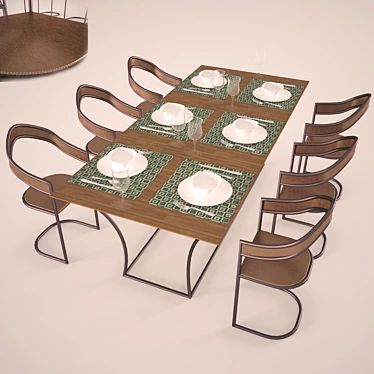 Modern Kitchen Table & Chairs 3D model image 1 