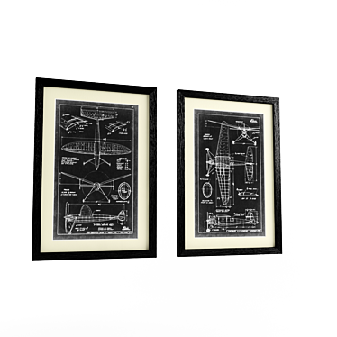 Classic Aviation Prints: Elegant Black Frame 3D model image 1 
