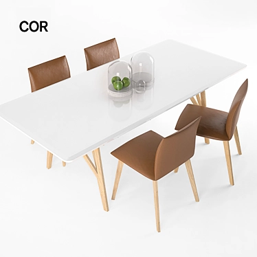 Jalis Chairs and Dining Table Set 3D model image 1 