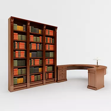 Title: Classic Bay Window Bookshelf & Desk 3D model image 1 