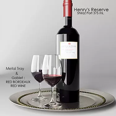 Elegant Wine Set with Geyser Peak Bordeaux, Glasses, and Tray 3D model image 1 