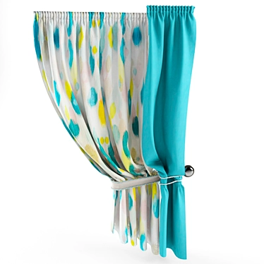 Elegant Turquoise Velvet Curtains - 2.8m Wide 3D model image 1 