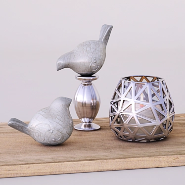 Glass Candleholder with Metal Bird Sculptures 3D model image 1 