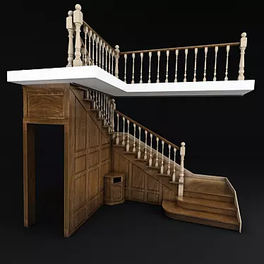 Classic Oak Staircase 3D model image 1 