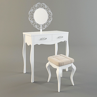 Compact White Gloss Dressing Table with Hemis Ottoman 3D model image 1 