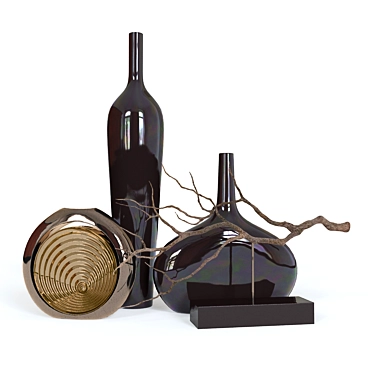 Elegant Vase Set with Branch 3D model image 1 