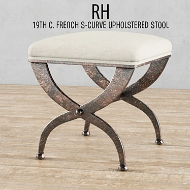 Elegant 19th C. French Upholstered Stool 3D model image 1 