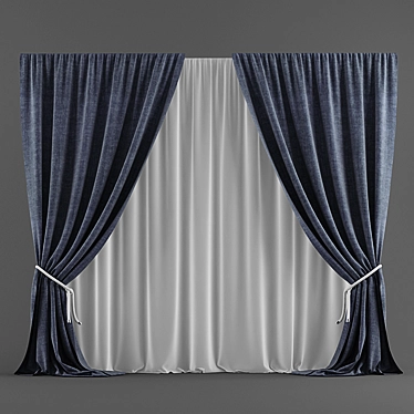 Blue Blinds & Sheer Curtains 3D model image 1 