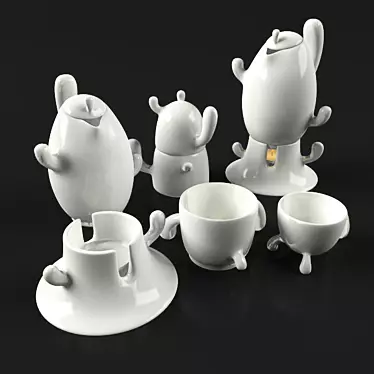 Cactus Tea Set: Chic & Charming 3D model image 1 