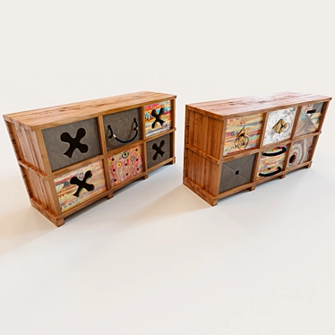 Ethnic Chest Duo: Multicolored Interactive Storage 3D model image 1 