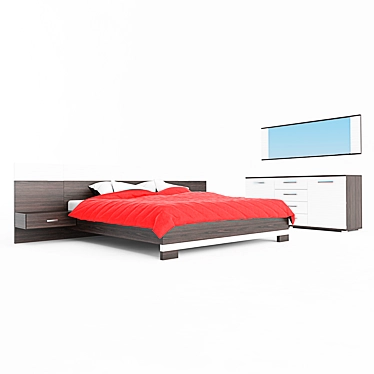 Tokio Bed & Dresser Set with Mirror 3D model image 1 