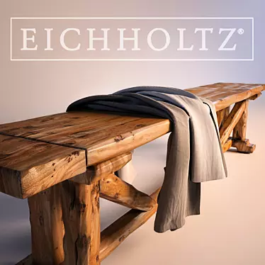 Rustic Oak Bench: Unique Handcrafted Design 3D model image 1 