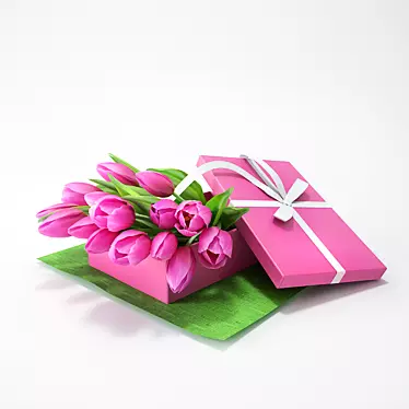 Blooming Surprise: Tulips in a Box 3D model image 1 