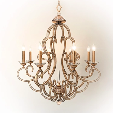 Beaded Elegance Chandelier: Handcrafted Iron & Bronze 3D model image 1 