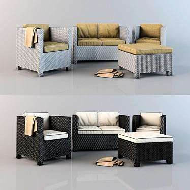 Rustic Rattan Furniture Set 3D model image 1 