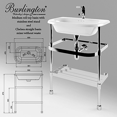 Burlington Medium Basin with Steel Stand 3D model image 1 