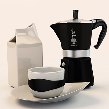 Title: Essential Coffee Set: Geyser Brewer, Milk Jug & Espresso Cup 3D model image 1 