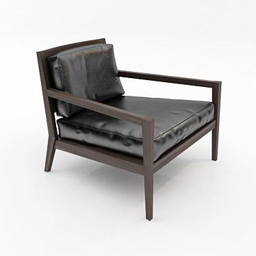 Elegant Wood and Leather Armchair 3D model image 1 