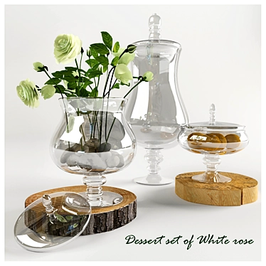 Elegant White Rose Dessert Set 3D model image 1 